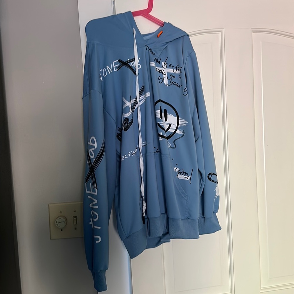 Blue Graffiti Print Hoodie